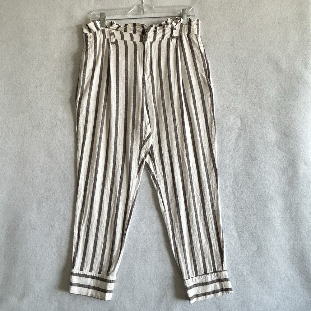 Soho Offwhite & Brown Striped Linen Blend Ankle Pants - Women's MEDIUM
